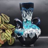 Vallauris vintage iridescent blue fat lava vase?