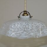 French Vintage 1930s White Frilled Clichy Glass Lampshade Ceiling Light