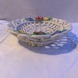 Old Oval Plate Cut-Out Ceramic Flower Relief Decor Italy Wine