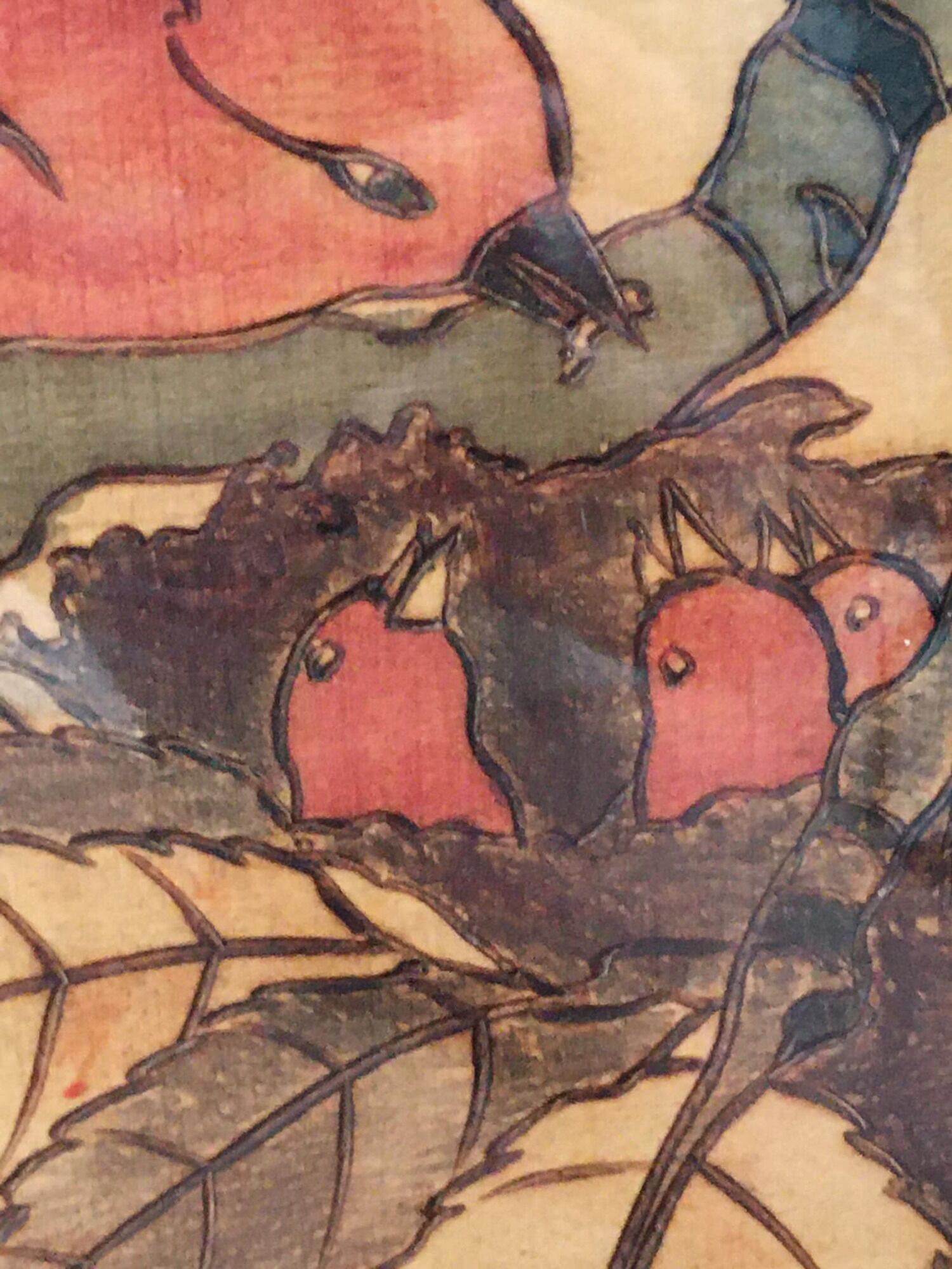 Tray wood engraving "birds" signed mv and dated 1935. under glass. chiseled metal handles
