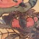 Tray wood engraving "birds" signed mv and dated 1935. under glass. chiseled metal handles