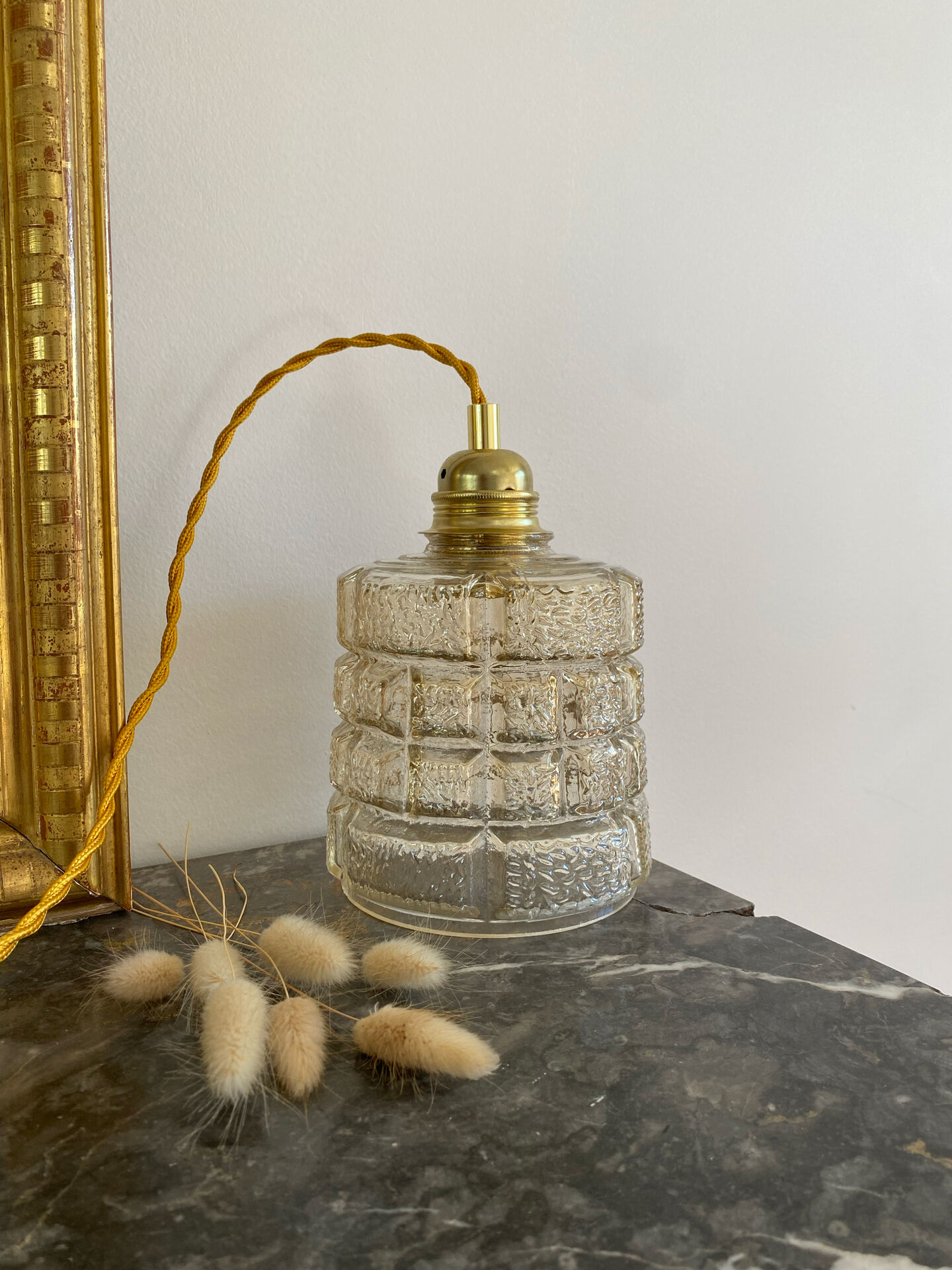 Vintage amber glass suspension globe