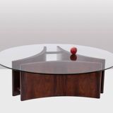 Rosewood coffee table, concave shape. 1970s.