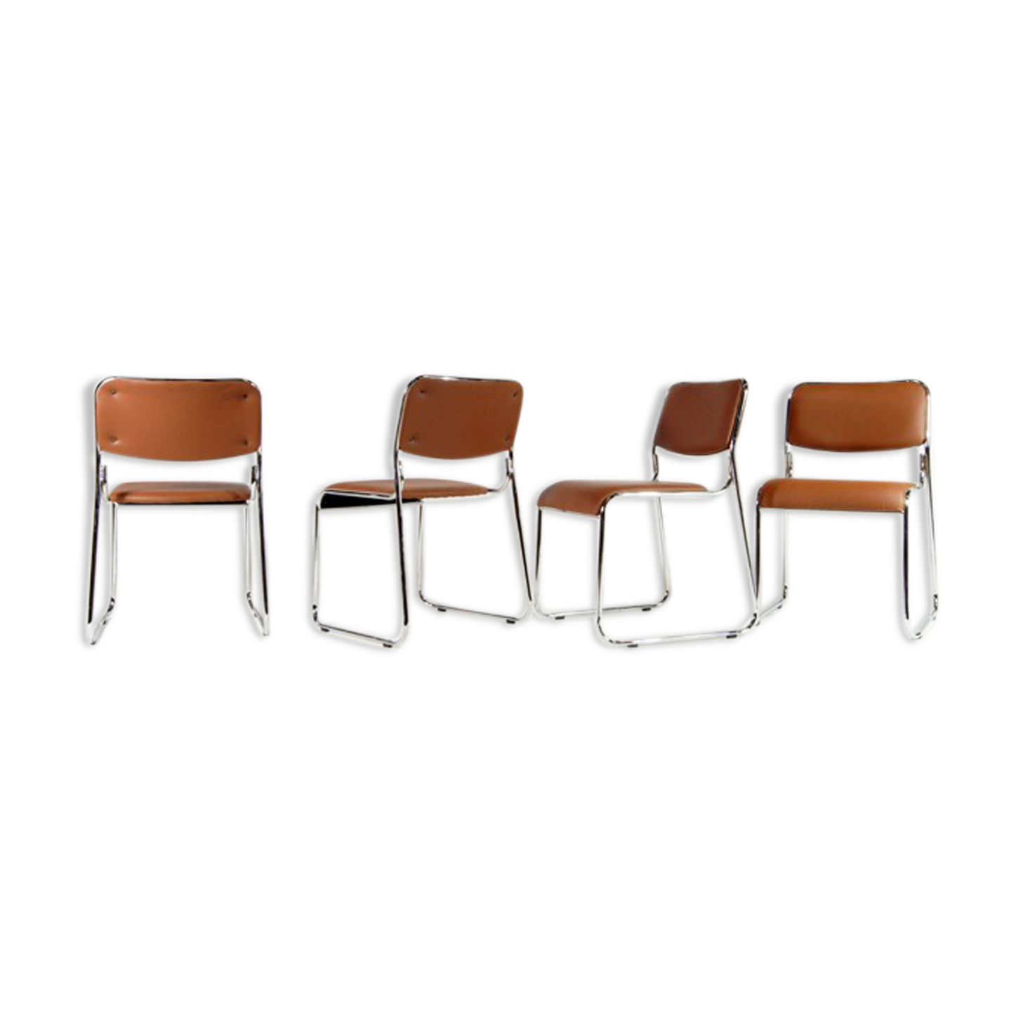 Set of 4 Danish chrome & faux leather dining chairs 80s
