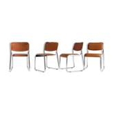 Set of 4 Danish chrome & faux leather dining chairs 80s