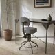 Title Vintage adjustable workshop chair – patinated metal & grey faux leather