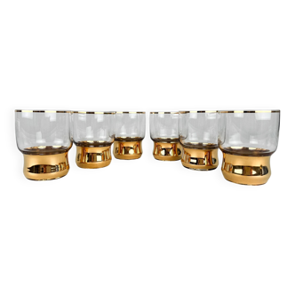 Set of 6 Mid-Century Richly Gilded Glasses, 1950's