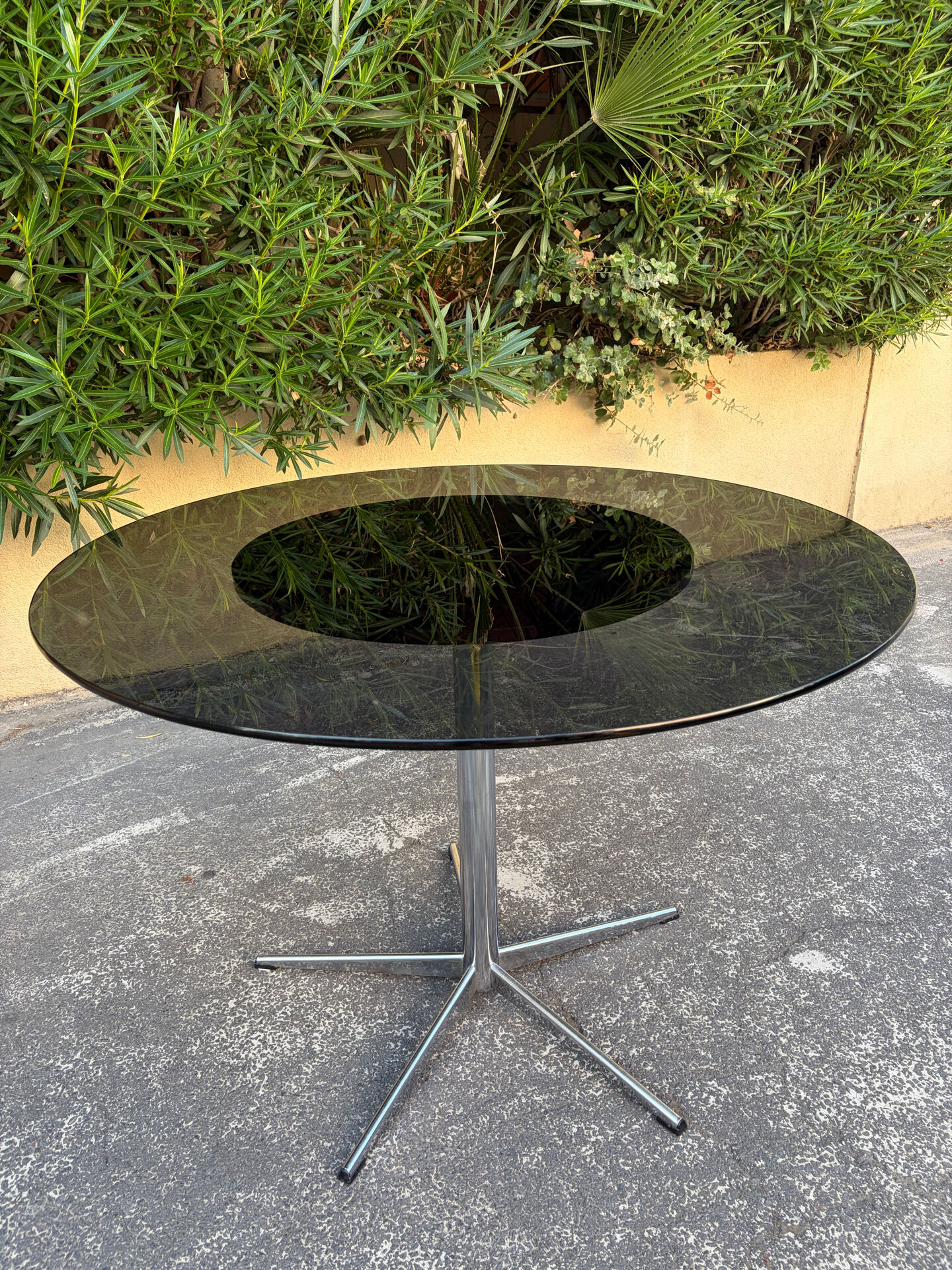 Table ronde vintage design verre/chrome année 90’s