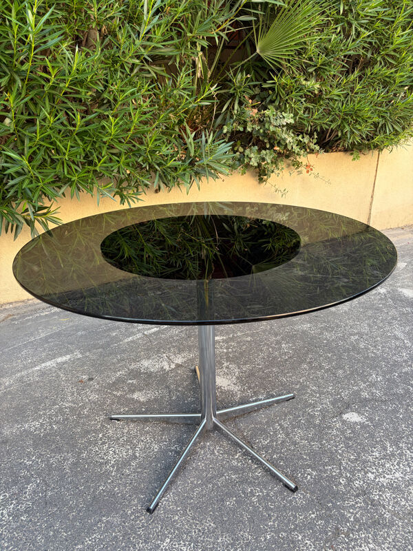 Table ronde vintage design verre/chrome année 90’s