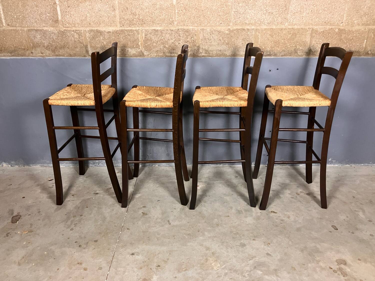 Tabouret de bar 4x vintage jonc brocante