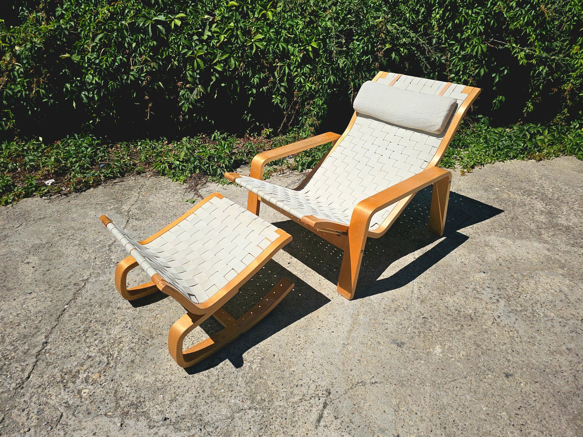 Pulkka lounge chair pair with ottoman by Ilmari Lappalainen for IKEA