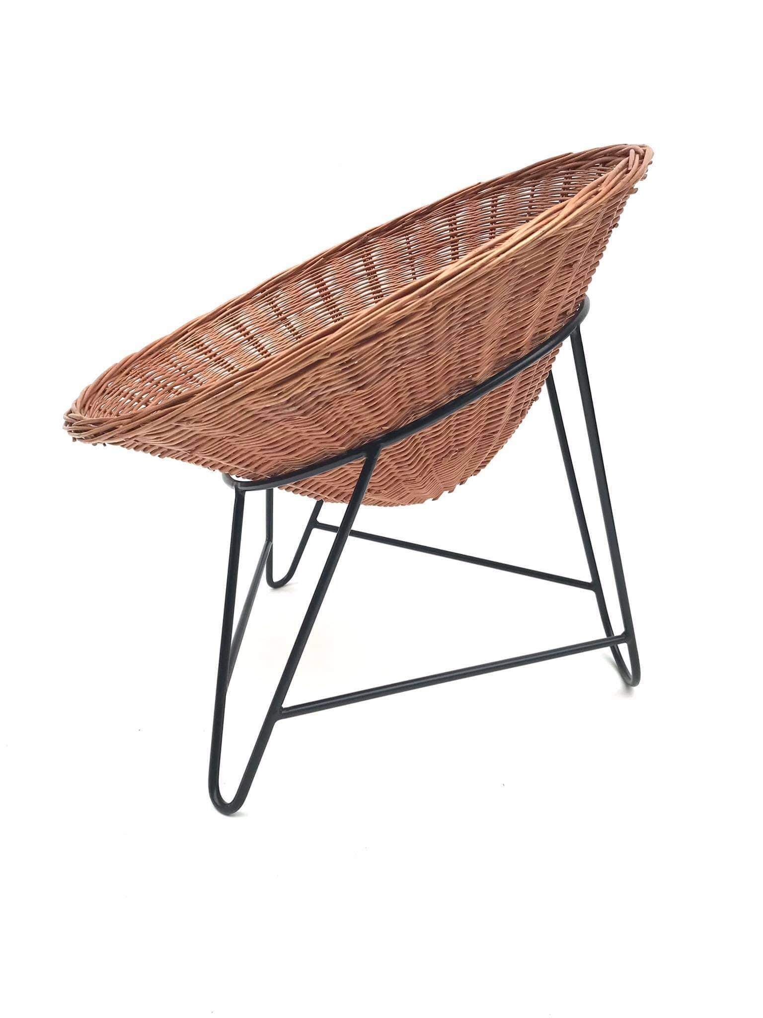 Fauteuil en rotin en forme de panier tissé des années 80, allemagne