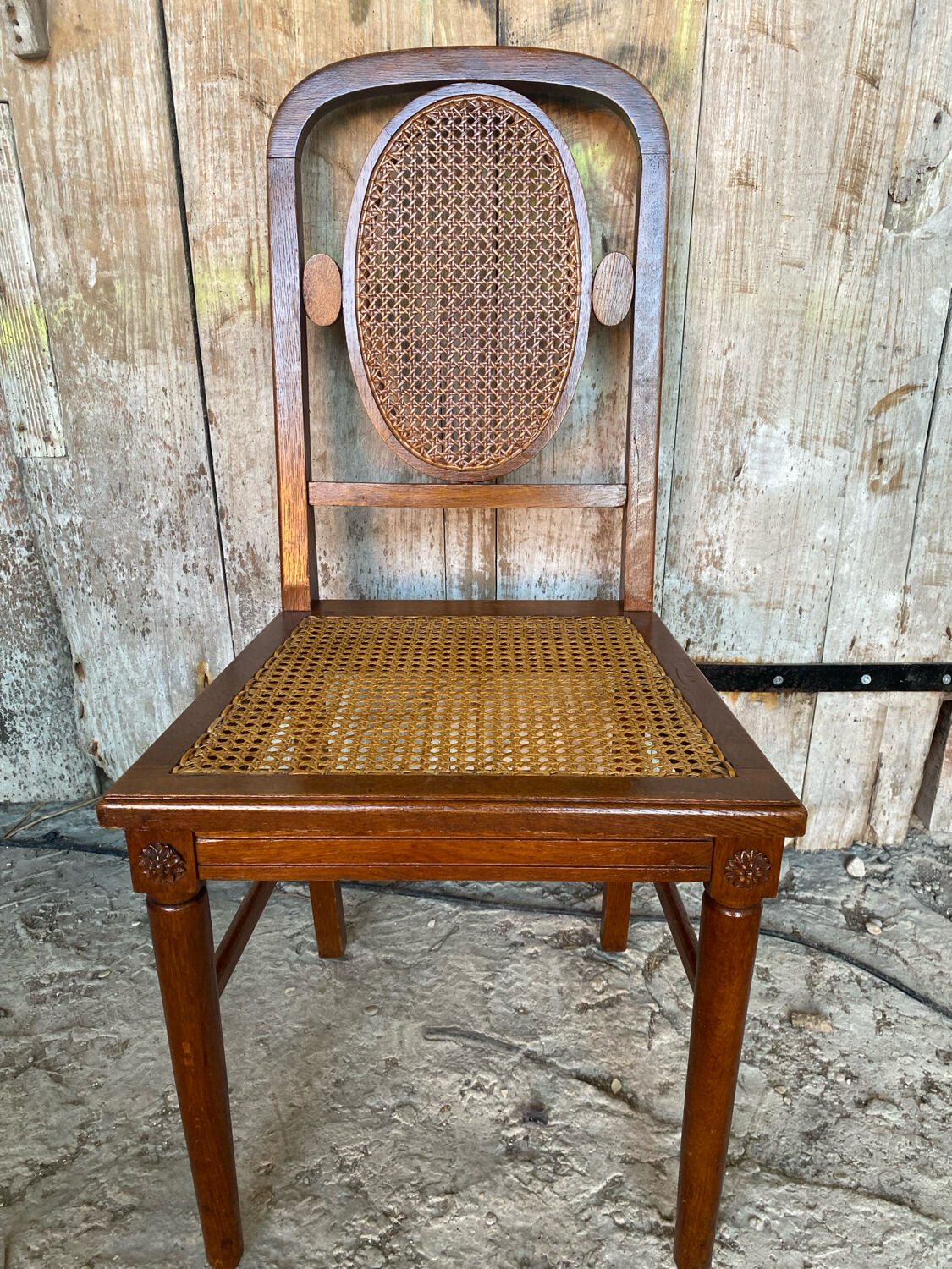 4 chaises anciennes style Louis XVI en bois et cannage, XIXème s.