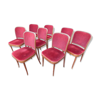 Suite of 8 chairs "Thonet" red velvet theatre