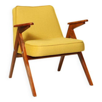 Fauteuil scandinave jaune rétro 1970 milieu de siècle chaise de salon design moderne