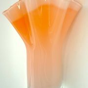 Murano handkerchief vase, blown glass, 1960s design, white and orange.