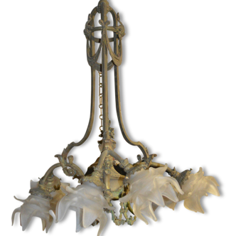 Lustre en bronze style louis XVI