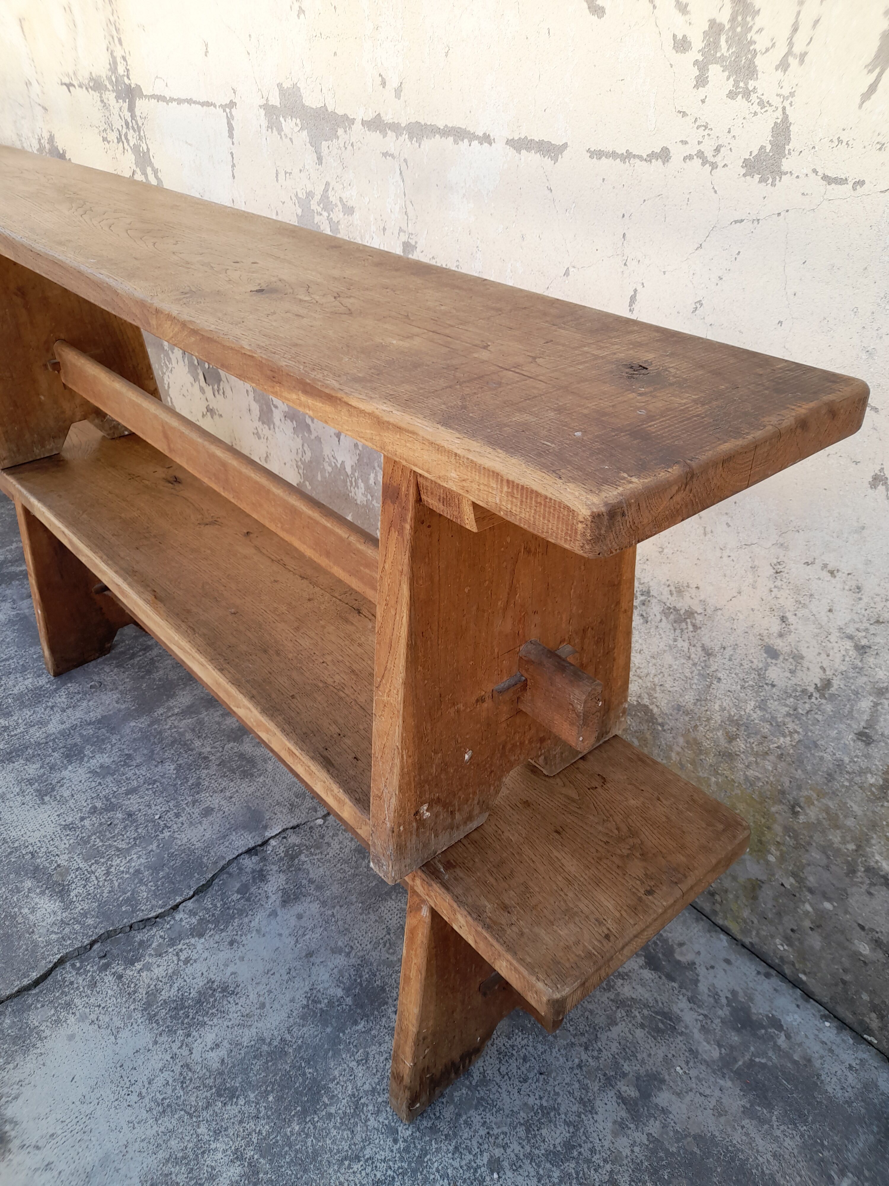 Pair of oak old farm benches 2m71