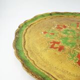 Italian round florentine scalloped tray, handpainted