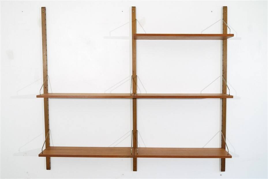 Danish wall shelving system in teak from the 1960s.