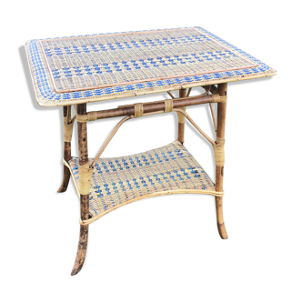 Table desserte rotin osier bicolore vintage