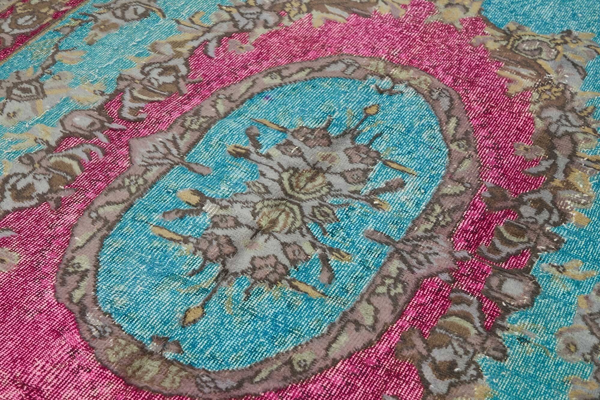 Overdyed Wool Vintage Handmade Carved Rug 169 cm x 288 cm