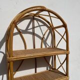 Vintage wall shelf in rattan and caning — 70s bohemian spirit