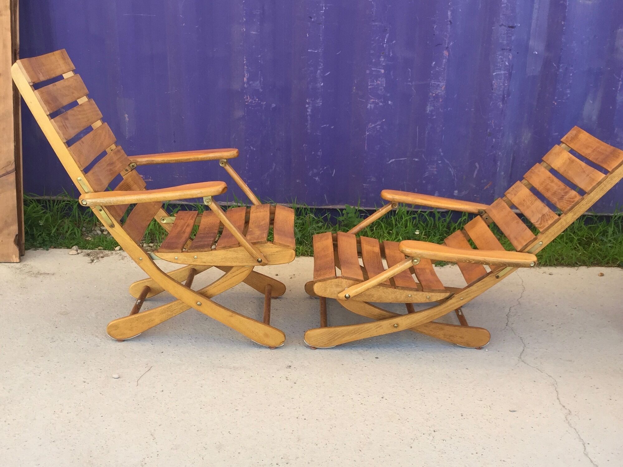 Pair of folding wooden armchairs brand Sodibois
