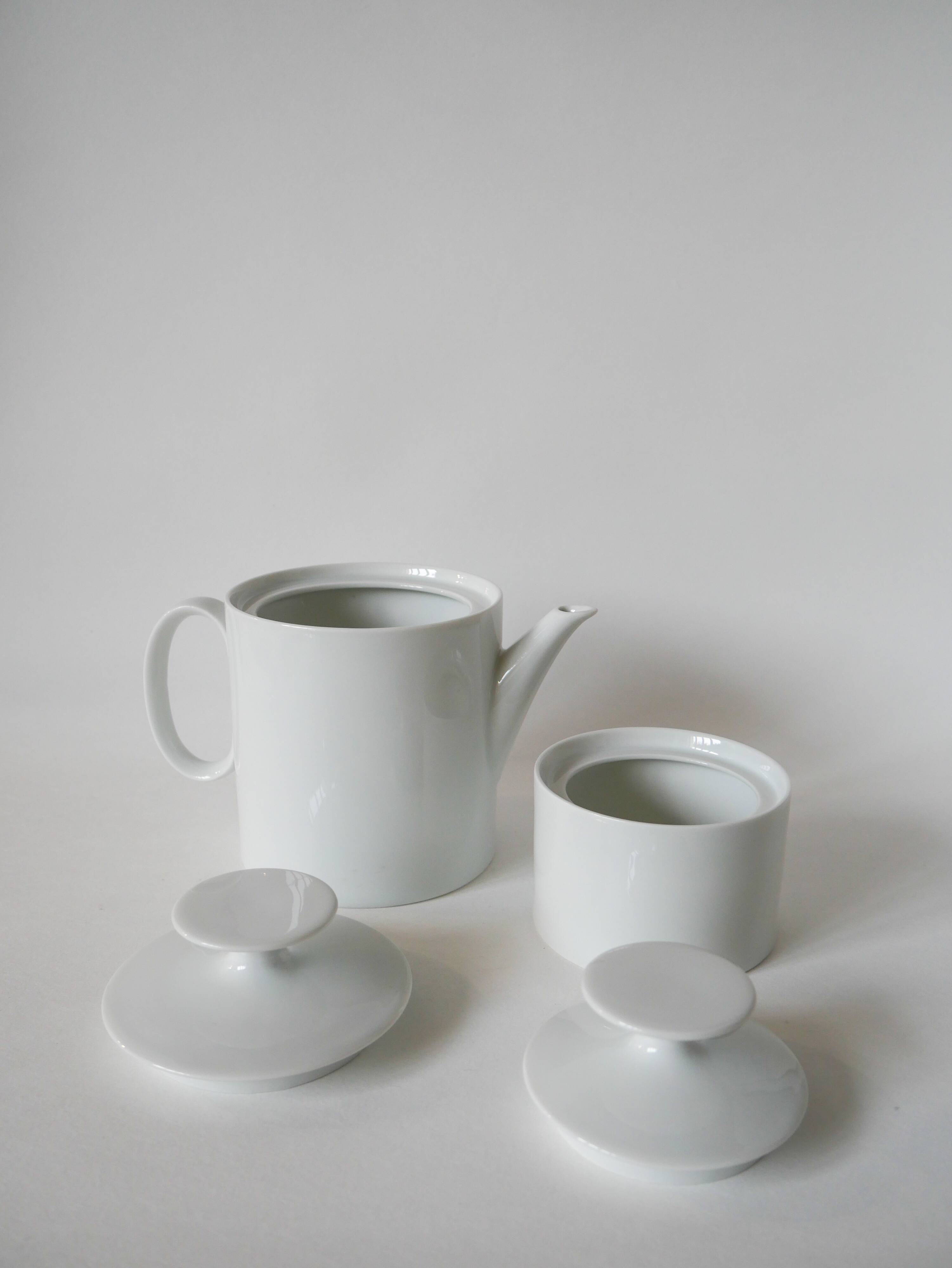 white ceramic teapot and sugar bowl Germany Thomas Design Modernist 1970
