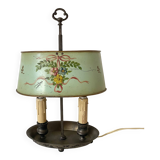 Bouillotte lamp in painted sheet metal decorated with flowers