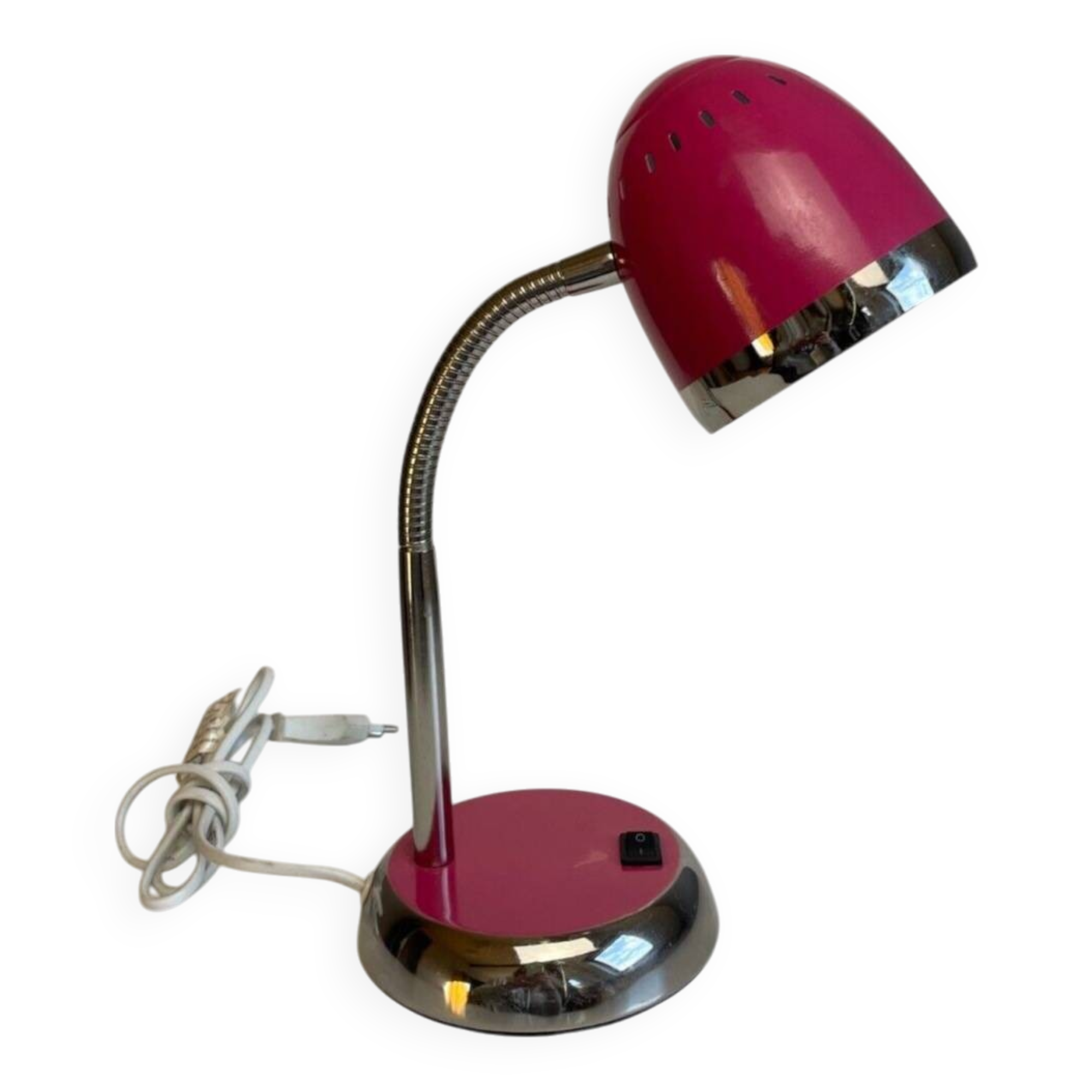 Flexible Pink and Metal Desk Lamp - 70's Style - Seventies and Vintage