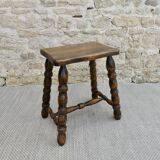 Solid wood stool, carved legs, 60s