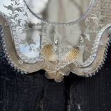 Venetian Murano Glass Mirror, Gilded with Fine Gold, Engraved Mirror, Circa 1950