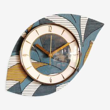 Vintage clock asymmetrical silent wall clock "Blue white ochre"