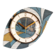 Horloge vintage pendule murale silencieuse asymétrique "Bleu blanc ocre"