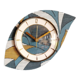 Horloge vintage pendule murale silencieuse asymétrique "Bleu blanc ocre"