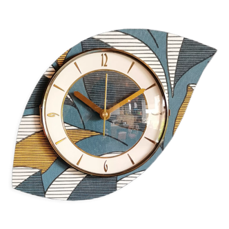 Vintage clock asymmetrical silent wall clock "Blue white ochre"