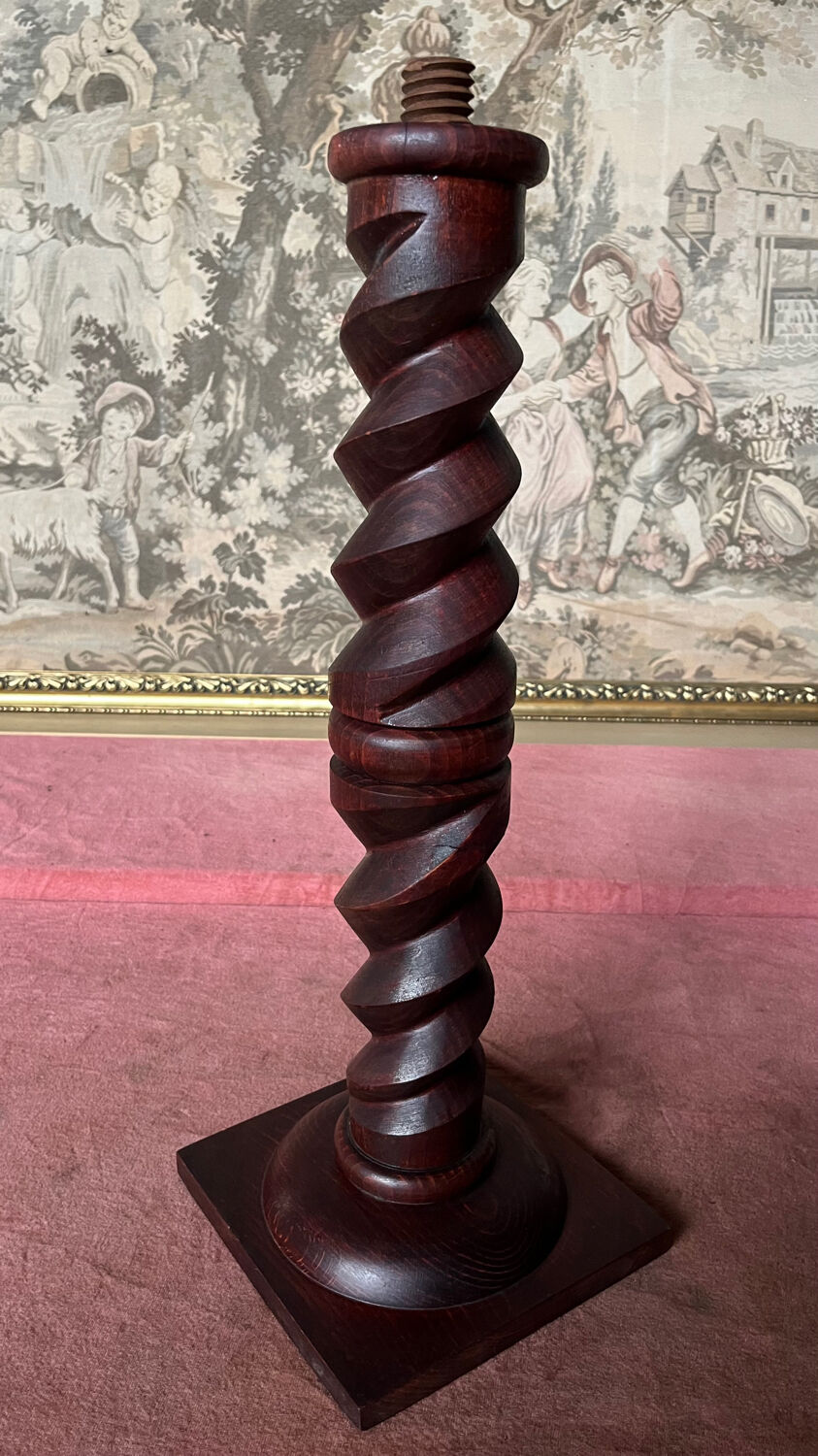 Pied de lampadaire bois tourné années 50