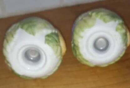 Salt and pepper shakers in earthenware – frugal pattern, 1950s