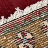 Vintage Geometric Burgundy Red Wool Runner Rug, 1950s Hand-Knotted Carpet