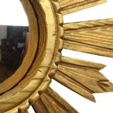 Vintage Wooden Sunburst Sun Mirror Convex France 51cm