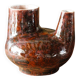 Raw double-neck vase, flame-formed ceramic, monogram JA, 1950s-60s.