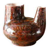 Vase brut à double col, céramique flammée, monogramme JA, années 50-60