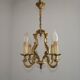 French Vintage Bronze Art Nouveau Style 4 Light 4 Sided Cage Chandelier