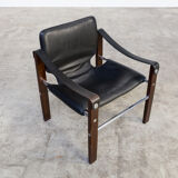 Set of 2 Maurice Burke ‘chelsea’ vintage black leather safari chairs for Pozza