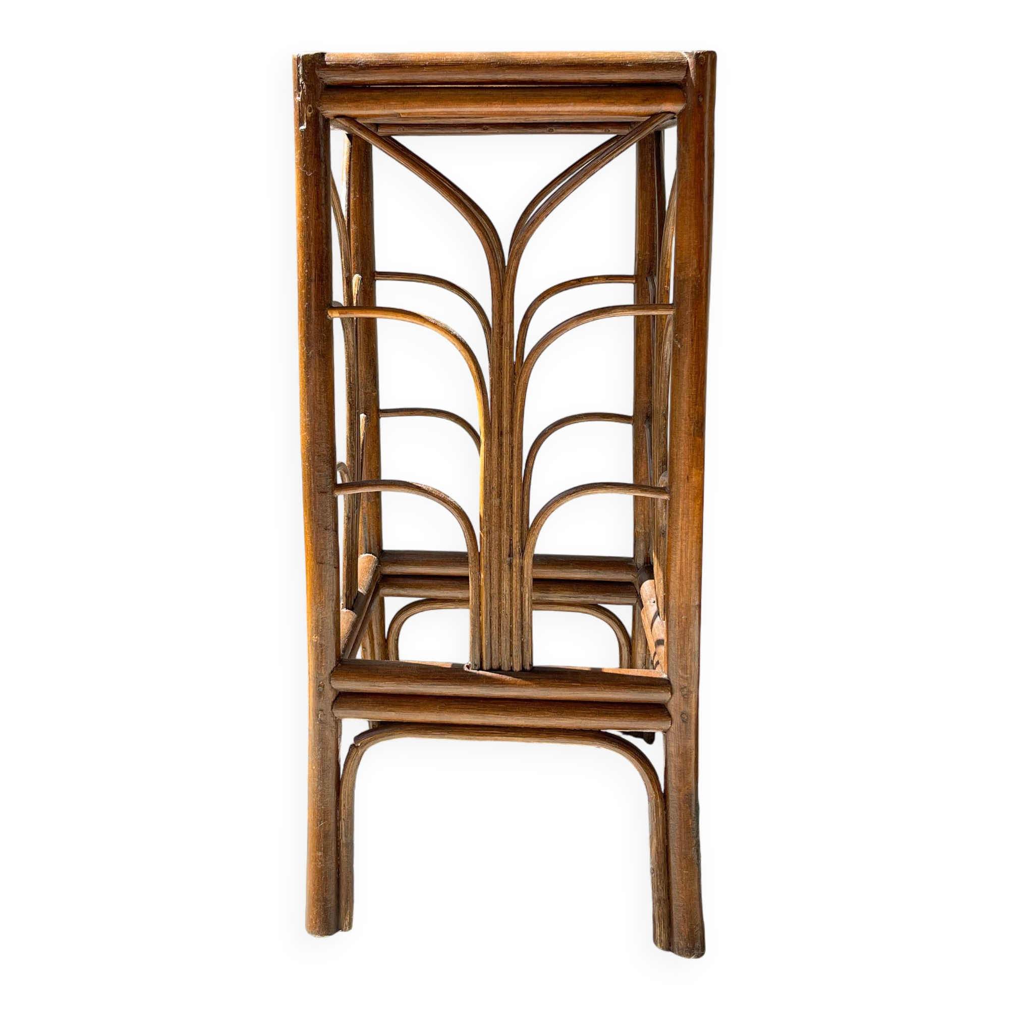 Vintage rattan plant stand in Art Deco style