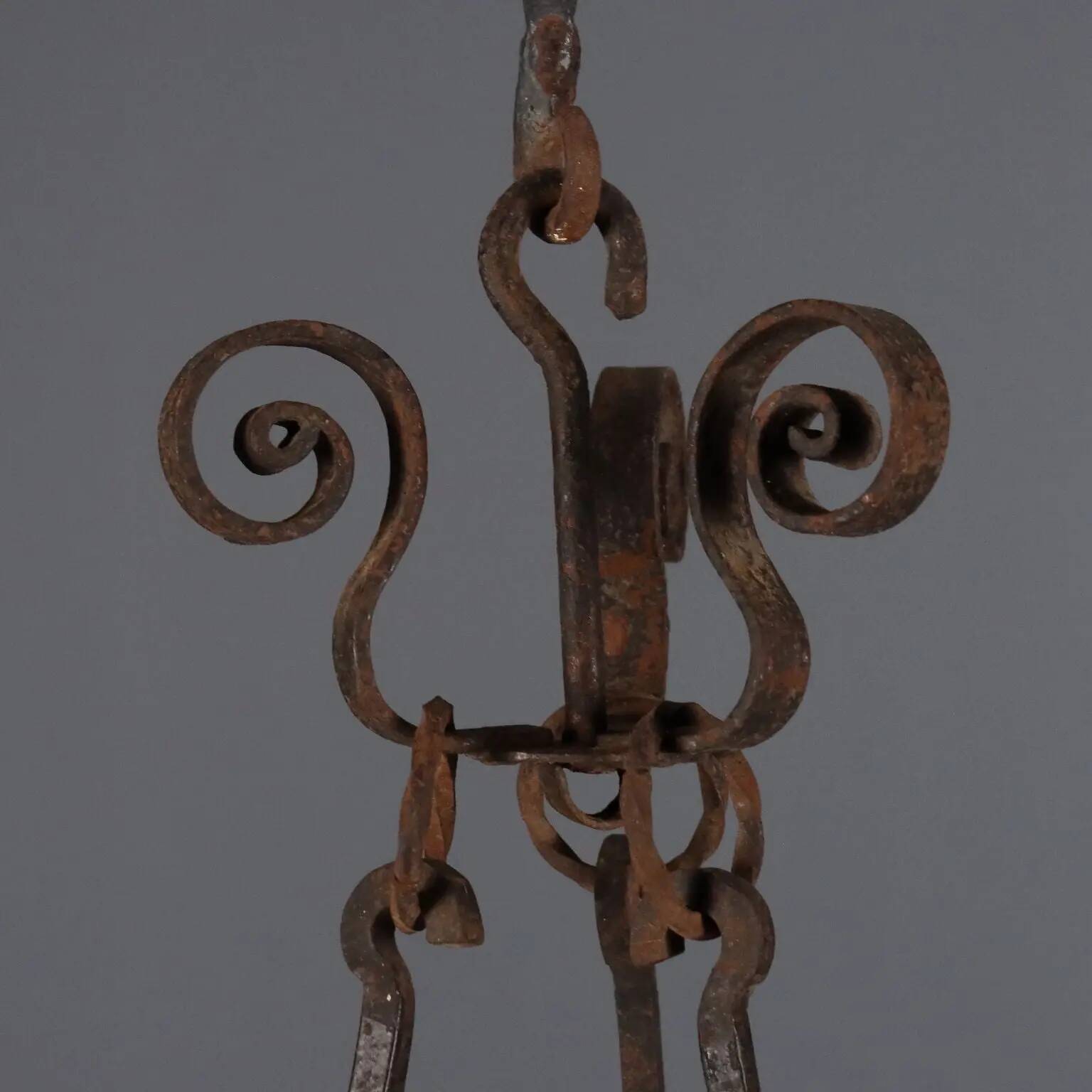 Antique wrought iron chandelier with 7 lights, Italy, 19th century.