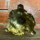 Antique art nouveau fruit bowl moulded glass + golden metal pedestal