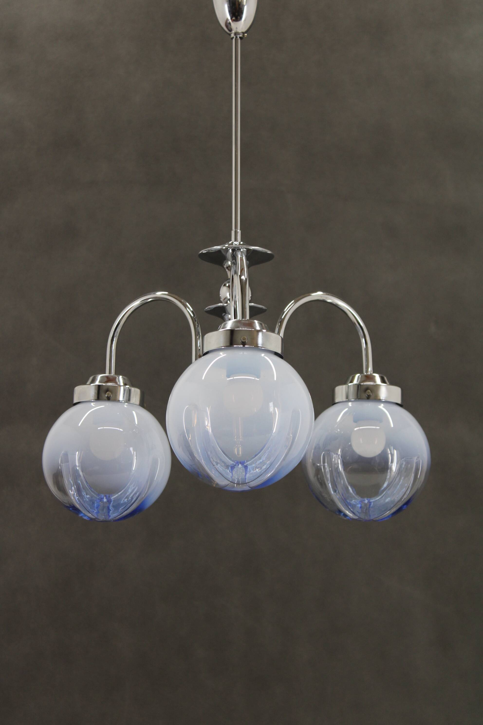 1960s Chrome Plated Chandelier with Murano Glass, Italy