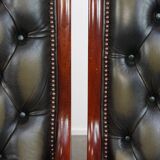 Set of 2 Green Cowhide Leather English Chesterfield Armchairs